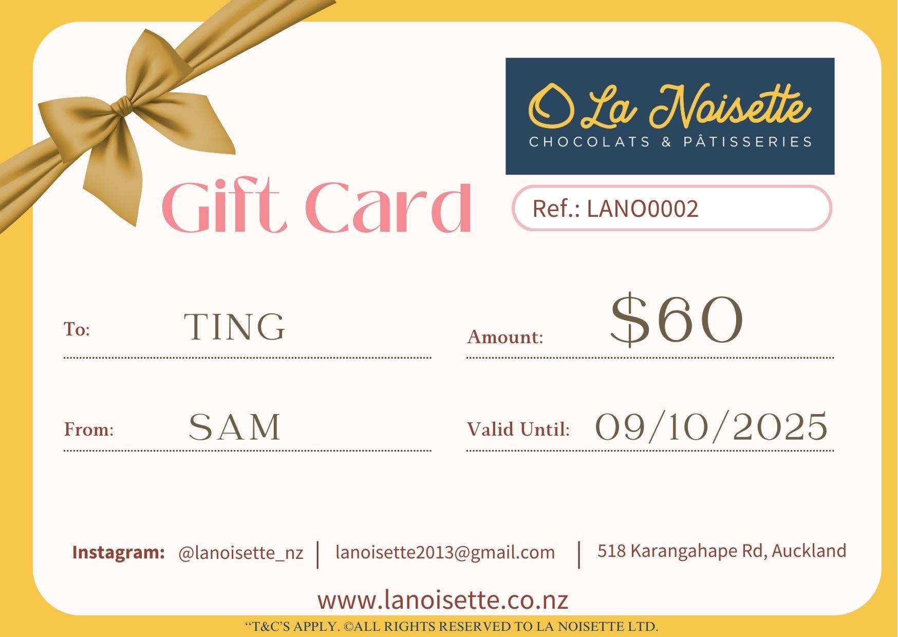 La Noisette Gift Cards $60